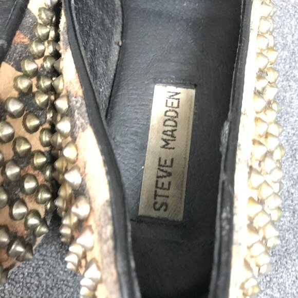 STEVE MADDEN Studly Flats Leather Gold Studs Animal Print Loafer Women's Size 8 - Picture 5 of 7